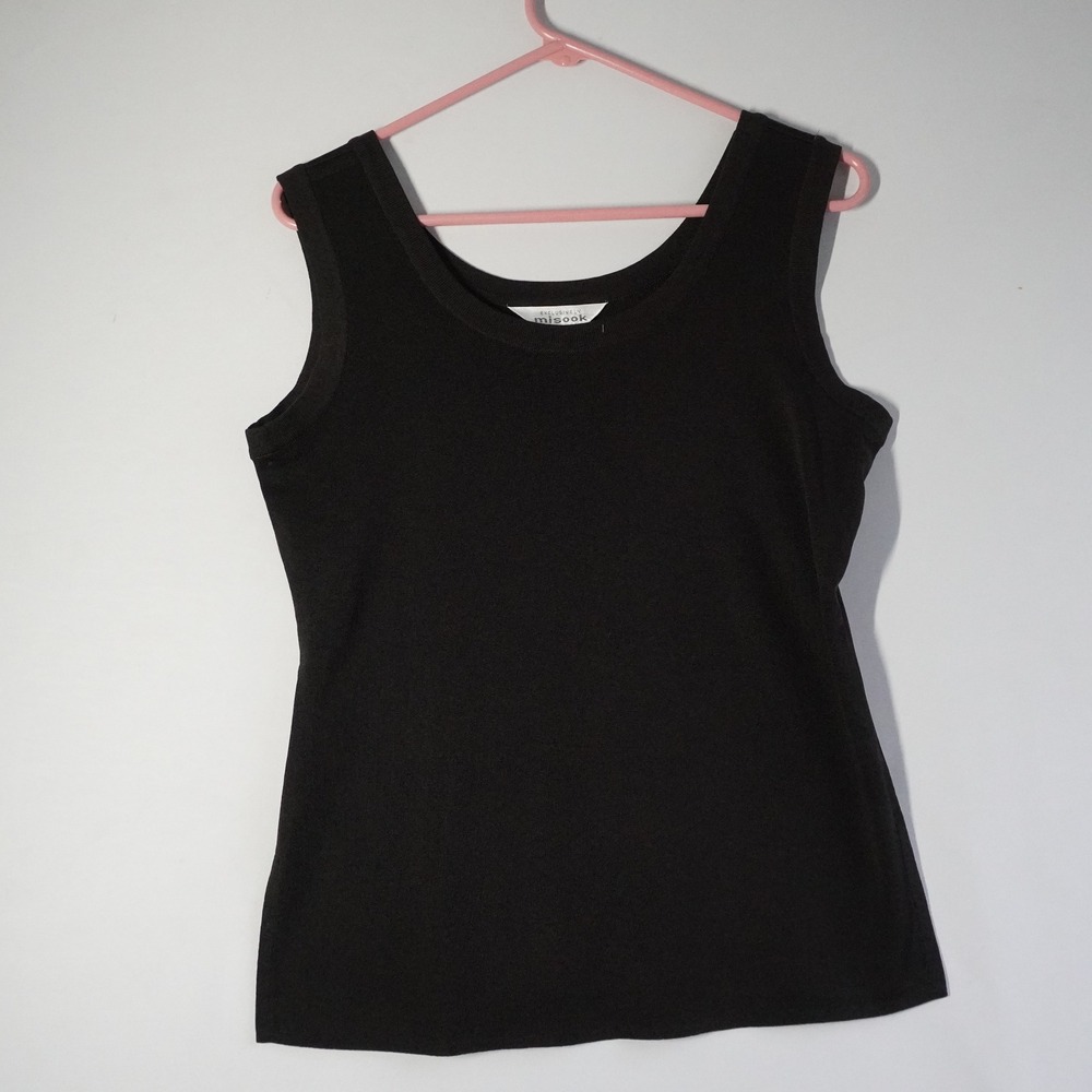 Misook Lot of 2‎ Black Knit Tank Top Sleeveless Scoop Neck Side Slits S Capsule